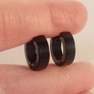 Mens Black Stainless Steel Hoop Huggie Earrings 14mm Party Gift